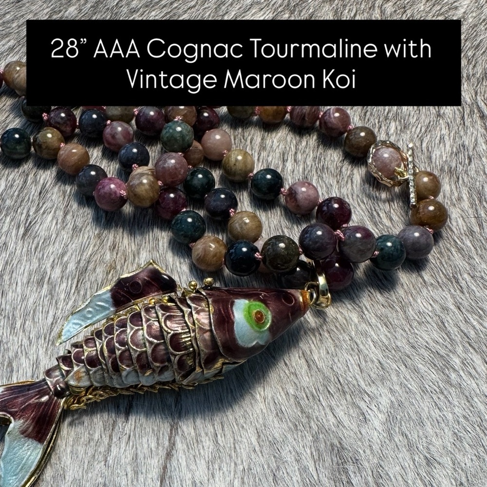 AAA Cognac Tourmaline Necklace with Vintage Koi Pendant